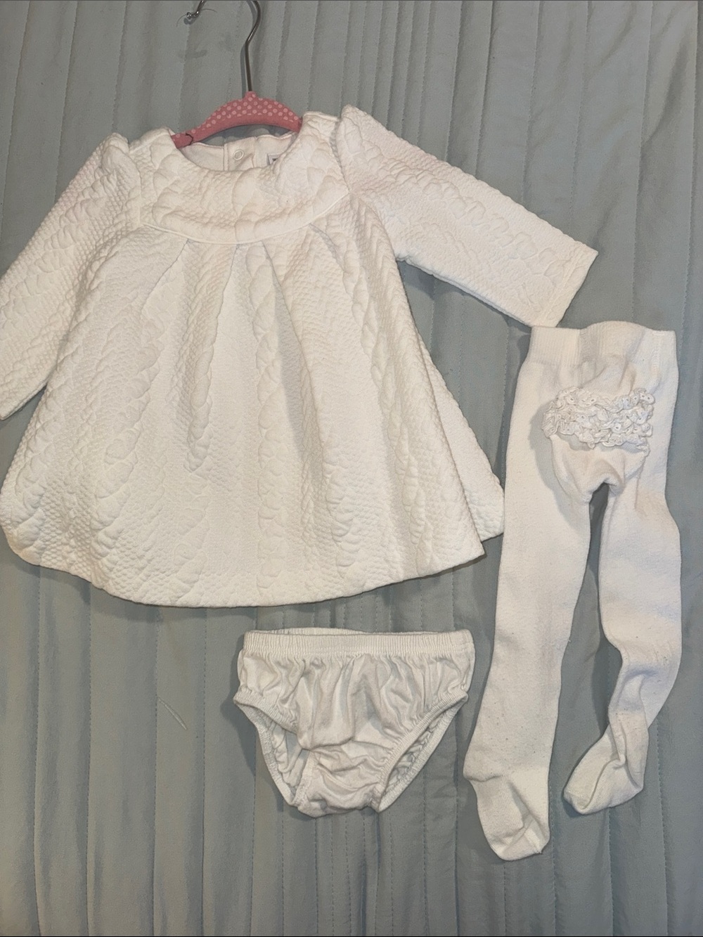 White Winter Dress with Matching Tights and Bloomers - Janie & Jack